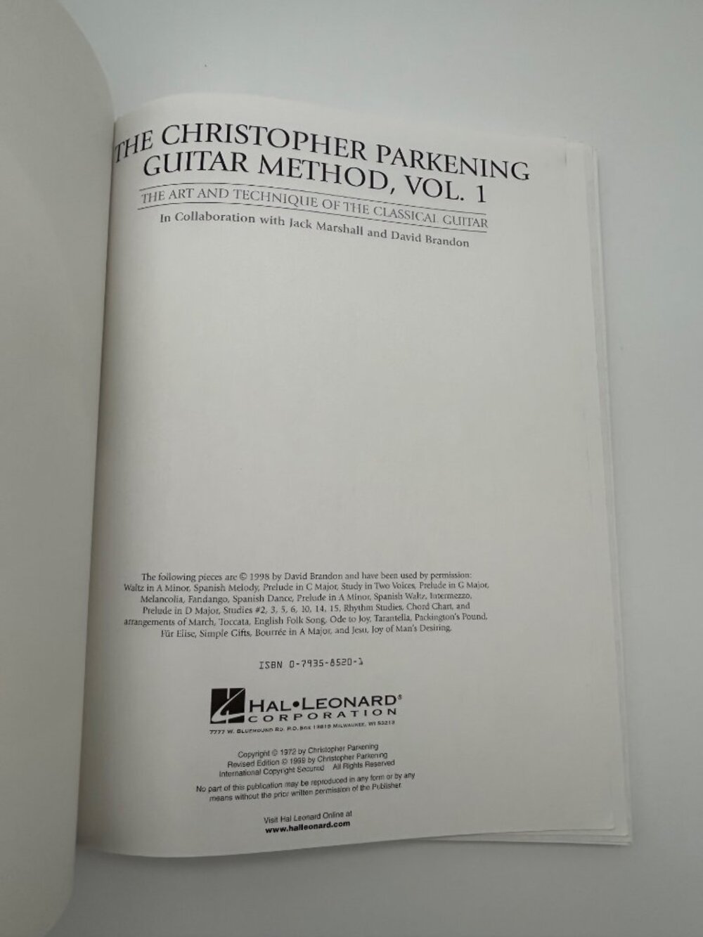Christopher Parkening Guitar Method Vol. 1 Classical Technique Hal Leonard 1999 - Picture 3 of 6